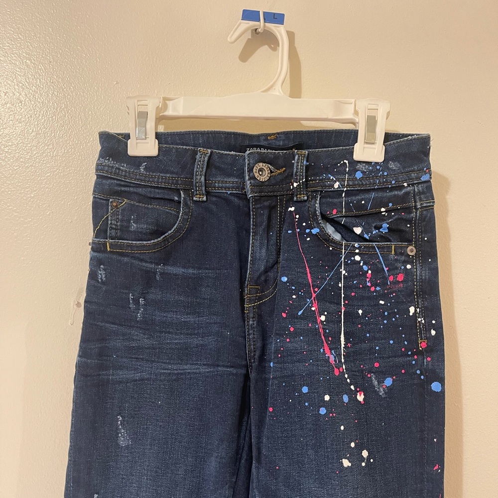 Zara Basic Paint Splatter Dark Blue Skinny Jeans Size 2
